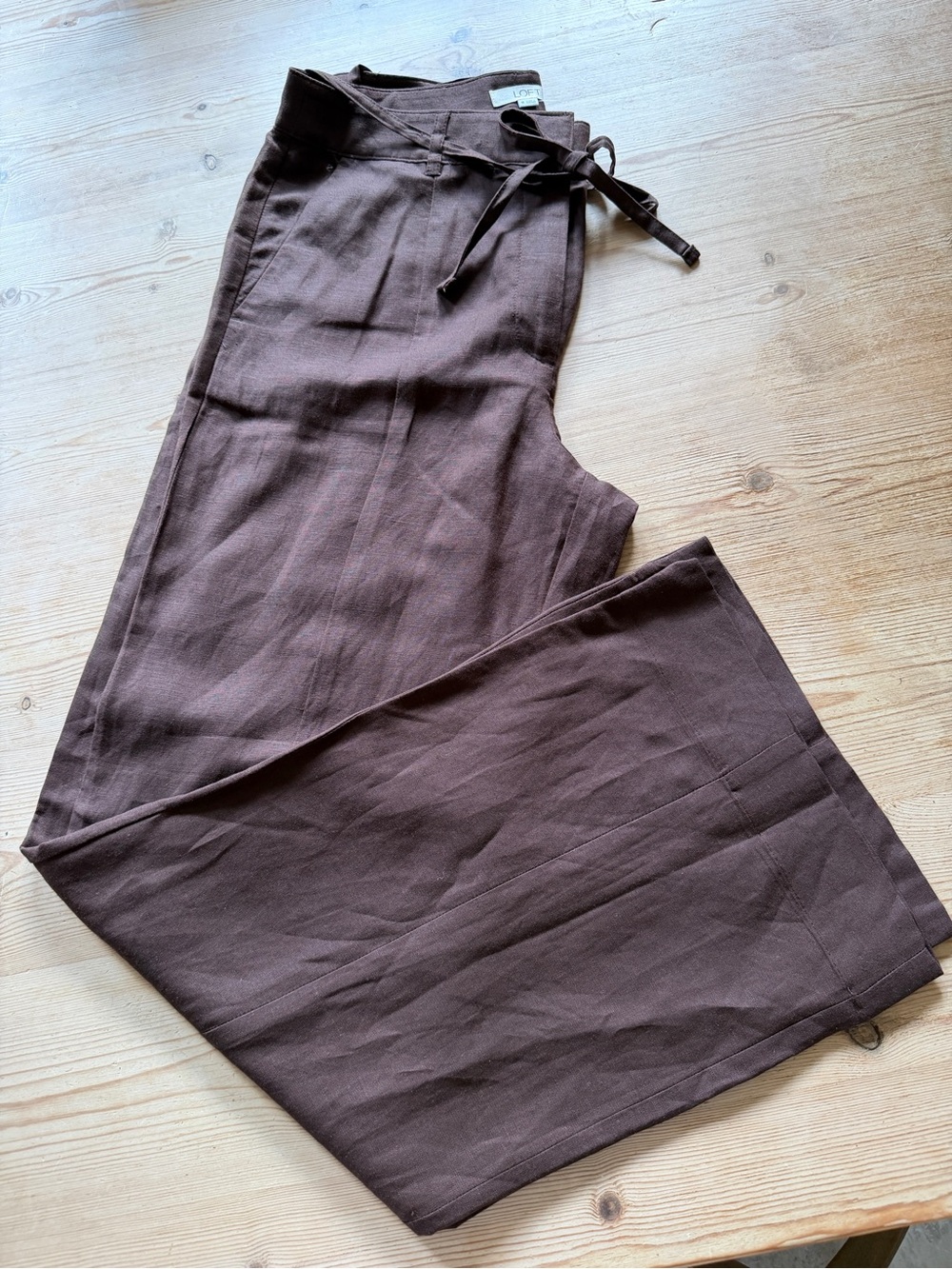 LOFT Brown linen wide leg pants NWOT